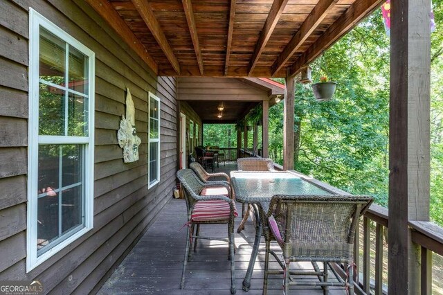 284 Summit Way Unit 19, Blairsville, GA 30512 - wooden terrace with outdoor dining space