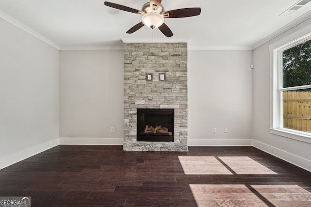 1158 Welch St SW, Atlanta, GA 30310 - unfurnished living room featuring wood finished floors, ornamental molding, a fireplace, and a ceiling fan