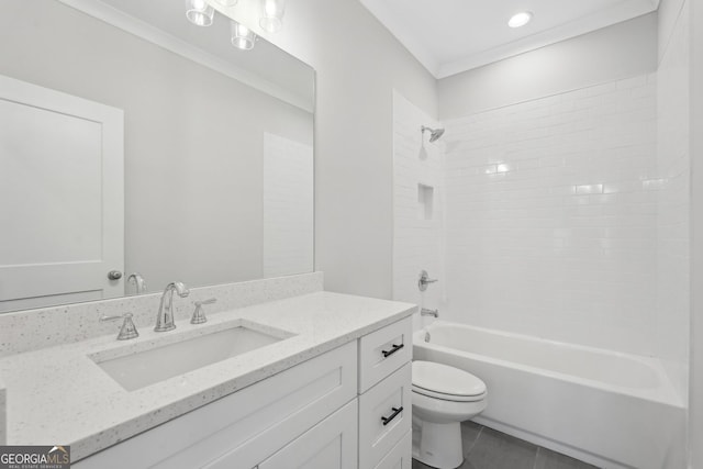 1158 Welch St SW, Atlanta, GA 30310 - bathroom featuring vanity, shower / bathtub combination, tile patterned flooring, and ornamental molding