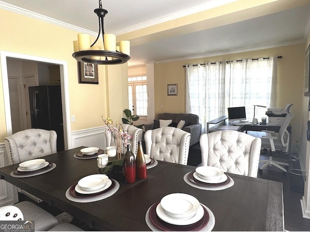 2674 Misty Rock Cv, Dacula, GA 30019 - dining space with crown molding, wainscoting, and an office area