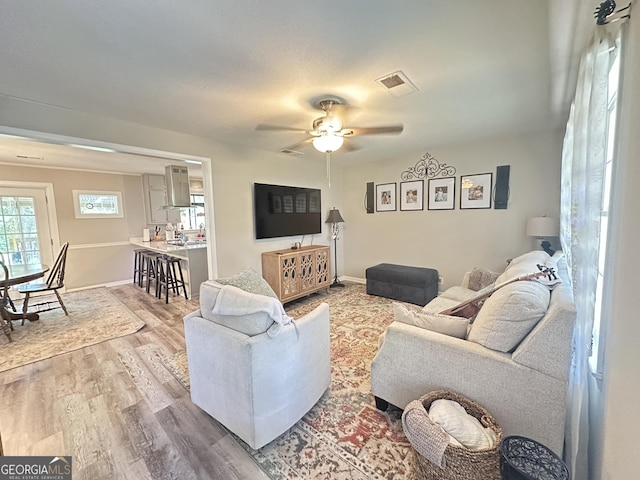 1815 Oak Spring St, Statham, GA 30666 - living area featuring wood finished floors, a ceiling fan, and baseboards