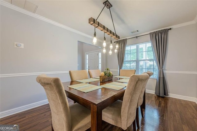 2304 Mitford Ct, Dacula, GA 30019 - dining space with dark wood-style flooring, baseboards, and ornamental molding
