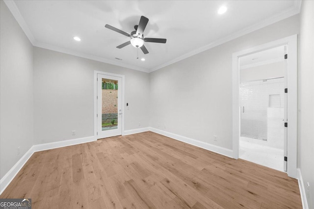225 Laurel Place Dr, Cornelia, GA 30531 - spare room with a ceiling fan, recessed lighting, light wood-style floors, ornamental molding, and baseboards