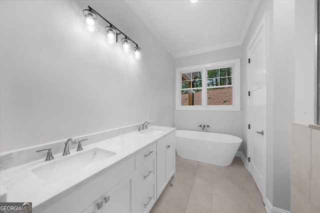 225 Laurel Place Dr, Cornelia, GA 30531 - full bath with a soaking tub, ornamental molding, and double vanity