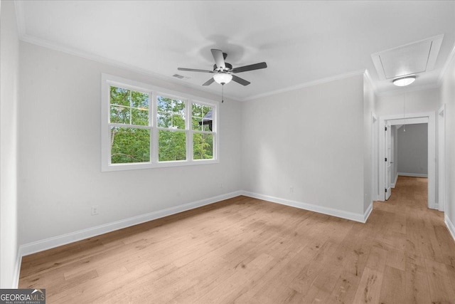 225 Laurel Place Dr, Cornelia, GA 30531 - unfurnished room with attic access, light wood-style flooring, ornamental molding, baseboards, and ceiling fan