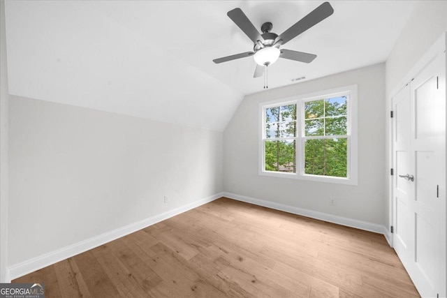 225 Laurel Place Dr, Cornelia, GA 30531 - additional living space with wood finished floors, baseboards, vaulted ceiling, and a ceiling fan