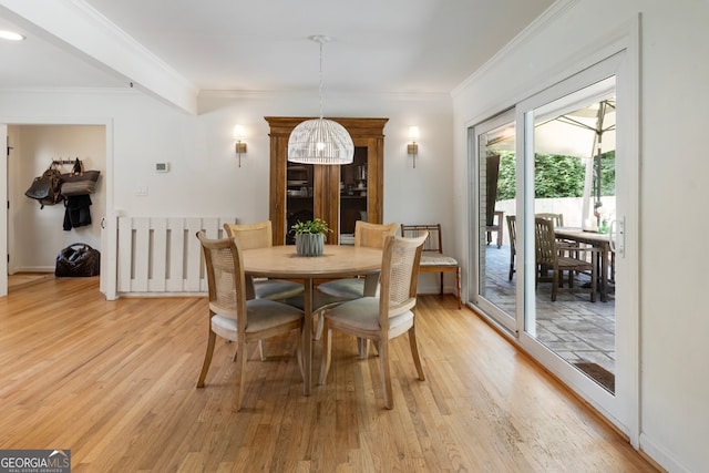 2164 Medfield Trl, Atlanta, GA 30345 - dining area featuring light wood finished floors, crown molding, and radiator