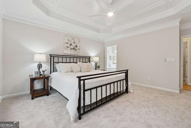 550 Mae Ln, Alpharetta, GA 30004 - bedroom featuring crown molding, a tray ceiling, carpet, baseboards, and a ceiling fan