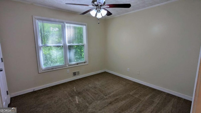 3246 Able Ct, Marietta, GA 30062 - empty room with a textured ceiling, a ceiling fan, carpet floors, and crown molding