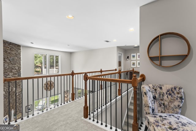 237 Parc Dr, Canton, GA 30114 - hallway with carpet floors, recessed lighting, and an upstairs landing