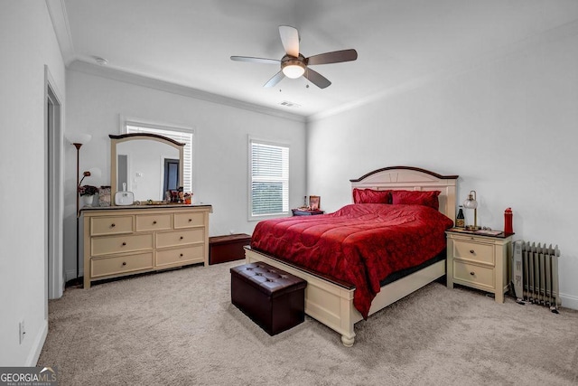 4565 Sims Park Overlook, Suwanee, GA 30024 - bedroom featuring radiator heating unit, ornamental molding, carpet, baseboards, and a ceiling fan