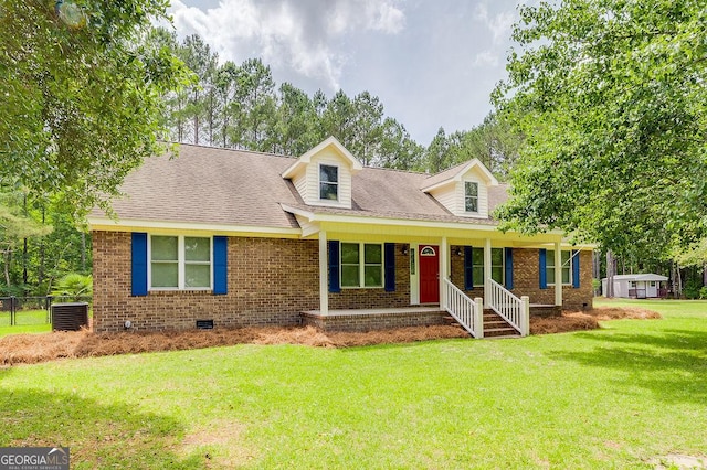 1282 Long Bridge Rd, Rincon, GA 31326 - cape cod house with crawl space, brick siding, a porch, and a front lawn