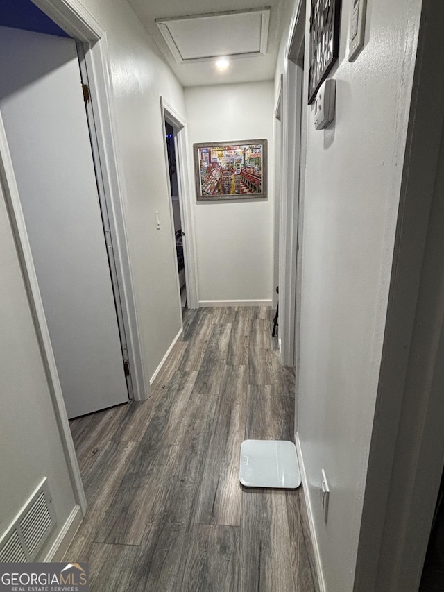 170 Beatrice St, Dallas, GA 30157 - hallway with wood finished floors, attic access, and baseboards