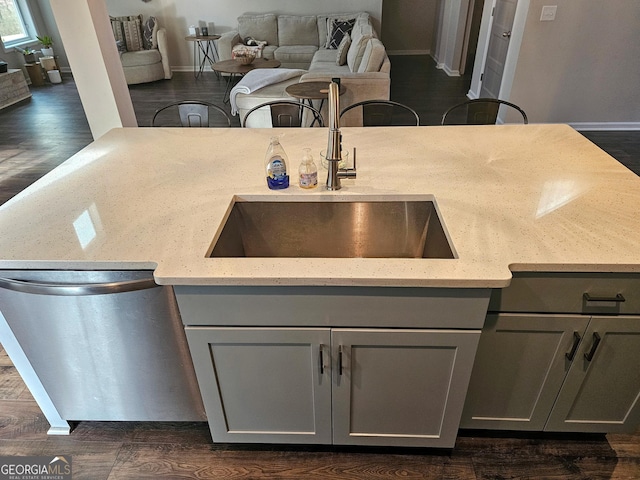 1698 W 5th Hwy, Carrollton, GA 30117 - kitchen featuring a sink, gray cabinets, dishwasher, and light stone countertops