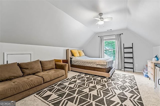 2865 Winter Rose, Dunwoody, GA 30360 - bedroom featuring lofted ceiling, light carpet, and ceiling fan