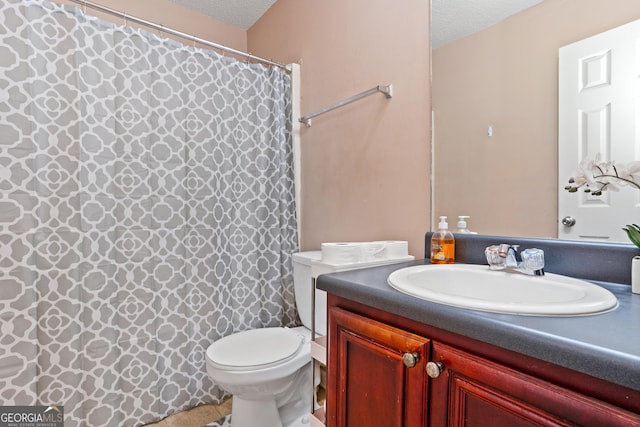 5865 El Segundo Way, Atlanta, GA 30349 - full bathroom featuring toilet, vanity, a textured ceiling, and curtained shower