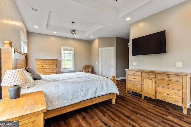 68 Riveree Rd, Brooks, GA 30205 - bedroom with a raised ceiling, dark wood finished floors, and recessed lighting