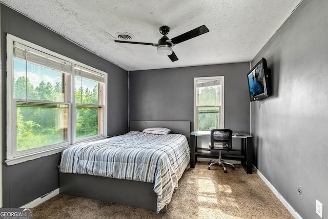 68 Riveree Rd, Brooks, GA 30205 - carpeted bedroom featuring multiple windows, a textured ceiling, and a ceiling fan