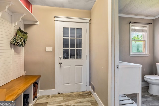 68 Riveree Rd, Brooks, GA 30205 - mudroom with light wood-style floors and ornamental molding