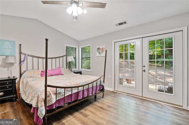 10650 Colony Glen Dr, Johns Creek, GA 30022 - bedroom with access to outside, vaulted ceiling, wood finished floors, french doors, and ceiling fan
