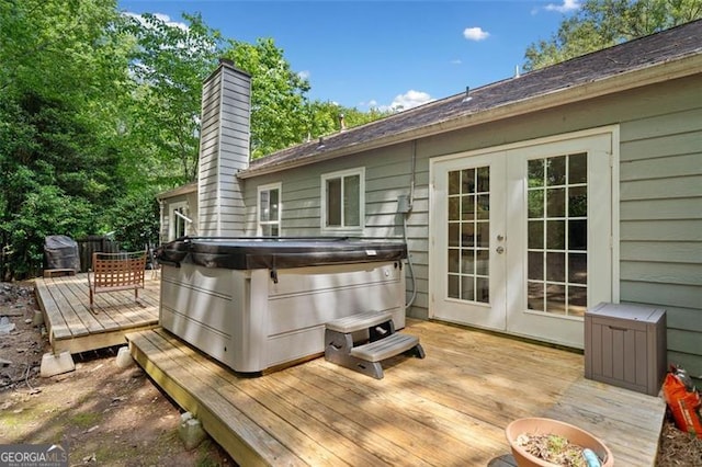 10650 Colony Glen Dr, Johns Creek, GA 30022 - wooden deck with a hot tub, french doors, and area for grilling