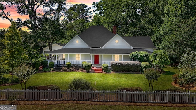 441 Crumbley Rd, Mcdonough, GA 30252 - farmhouse inspired home with a shingled roof, covered porch, and a chimney