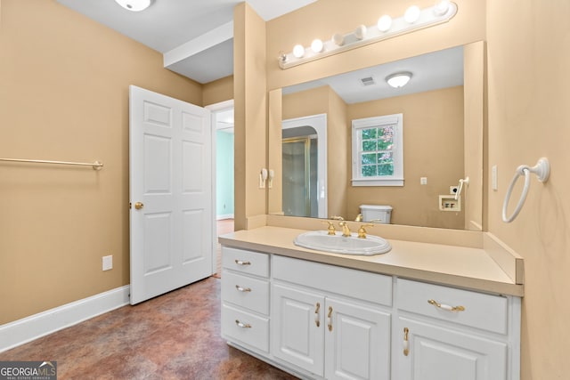 441 Crumbley Rd, Mcdonough, GA 30252 - full bathroom with vanity, a stall shower, and baseboards
