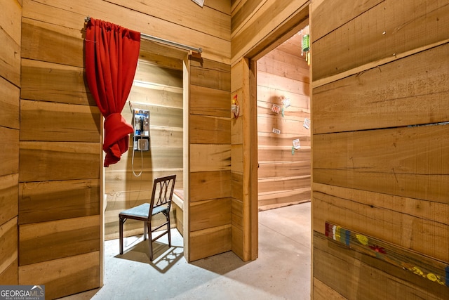 441 Crumbley Rd, Mcdonough, GA 30252 - relaxing sauna featuring wooden walls and concrete floors