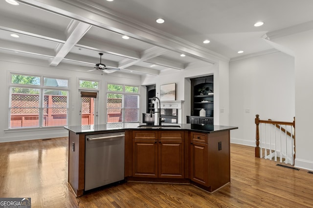 661 Lockton Pl # 9, Sandy Springs, GA 30342 - kitchen featuring dishwasher, a sink, dark wood-type flooring, dark countertops, and a kitchen island with sink