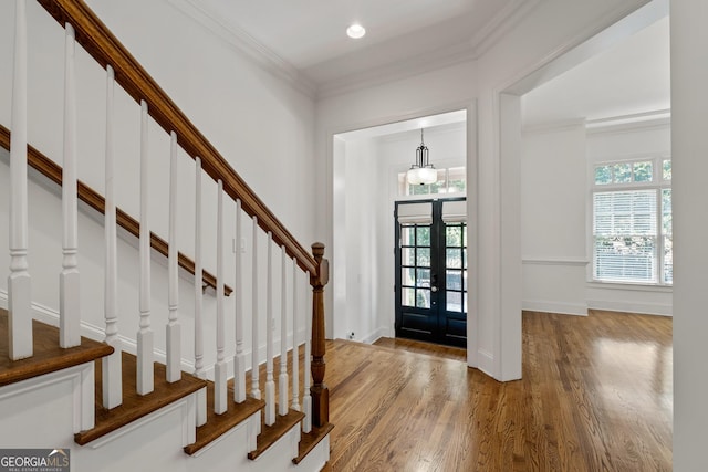 661 Lockton Pl # 9, Sandy Springs, GA 30342 - foyer entrance featuring wood finished floors, stairway, crown molding, baseboards, and recessed lighting