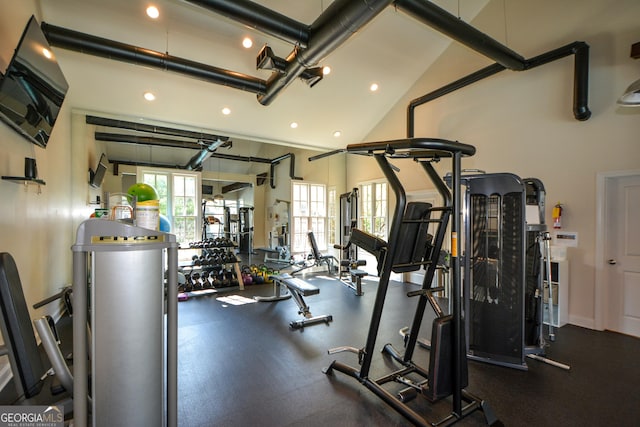 661 Lockton Pl # 9, Sandy Springs, GA 30342 - exercise room with recessed lighting and high vaulted ceiling