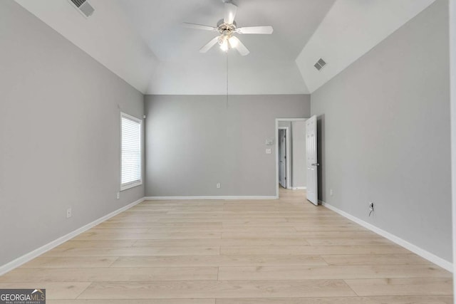 543 Serene Waters Trl, Jonesboro, GA 30236 - spare room with ceiling fan, high vaulted ceiling, light wood-style flooring, and baseboards