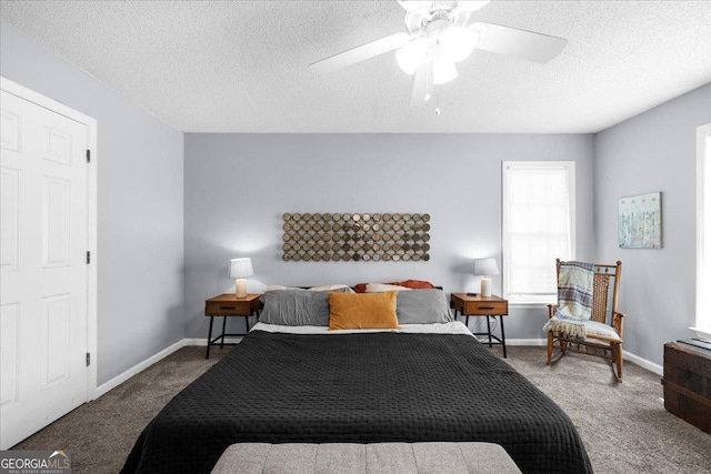 1359 Chatley Way, Woodstock, GA 30188 - bedroom with carpet flooring, a textured ceiling, ceiling fan, and baseboards