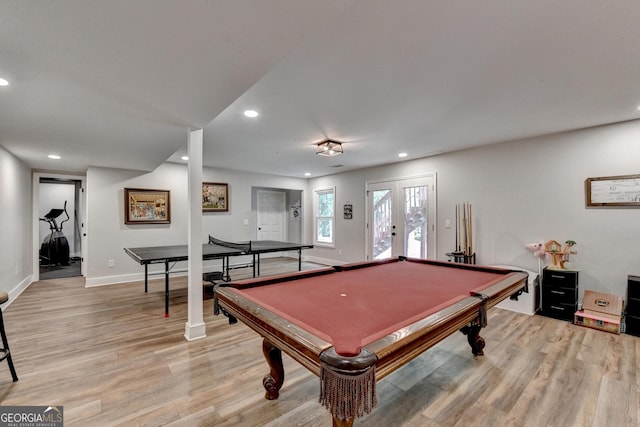1882 Flowering Dr, Grayson, GA 30017 - game room with light wood-style flooring, billiards, recessed lighting, and baseboards