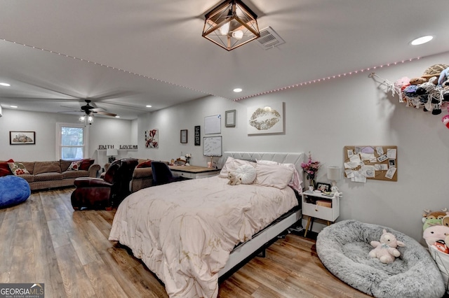 1882 Flowering Dr, Grayson, GA 30017 - bedroom featuring wood finished floors, recessed lighting, and ceiling fan