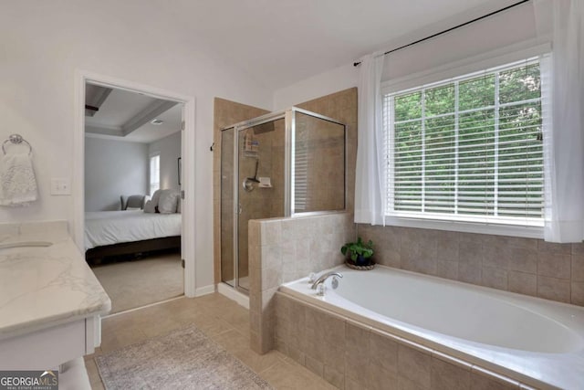 3980 Suwanee Place Dr, Suwanee, GA 30024 - ensuite bathroom featuring a bath, a stall shower, vanity, and tile patterned floors