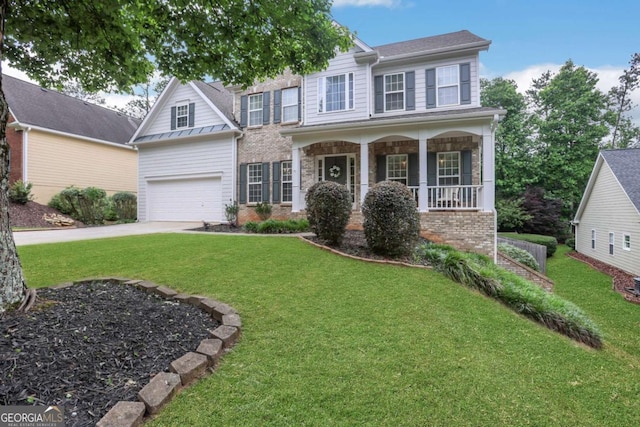 3980 Suwanee Place Dr, Suwanee, GA 30024 - view of front facade with a porch, driveway, a front yard, and a garage