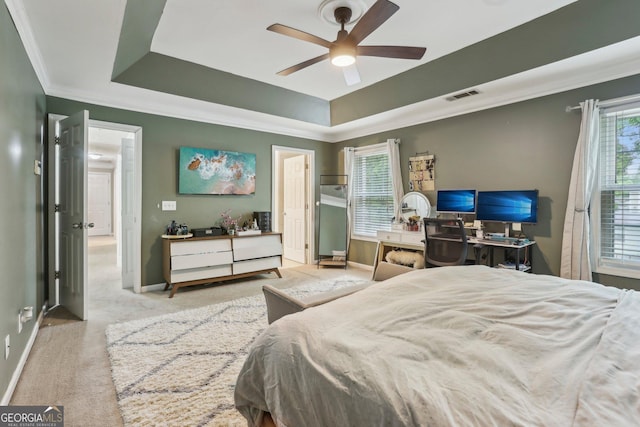 135 Clubhouse Dr NW, Kennesaw, GA 30144 - bedroom featuring carpet floors, a tray ceiling, baseboards, and crown molding