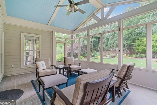 8045 Depford Way, Cumming, GA 30041 - sunroom with a ceiling fan and vaulted ceiling