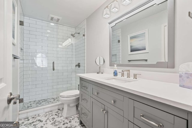8045 Depford Way, Cumming, GA 30041 - bathroom featuring vanity, a shower stall, and toilet
