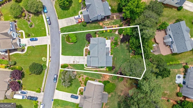 8045 Depford Way, Cumming, GA 30041 - aerial perspective of suburban area featuring property boundaries highlighted