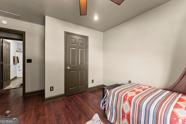 5995 Wellington Ave, Gainesville, GA 30506 - bedroom with wood finished floors, baseboards, recessed lighting, and ceiling fan