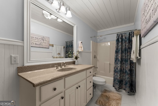 5995 Wellington Ave, Gainesville, GA 30506 - full bathroom with vanity, tile patterned flooring, toilet, and shower / bath combo with shower curtain