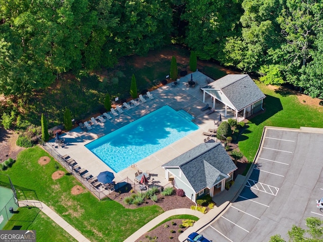 5995 Wellington Ave, Gainesville, GA 30506 - aerial view of property and surrounding area with a pool