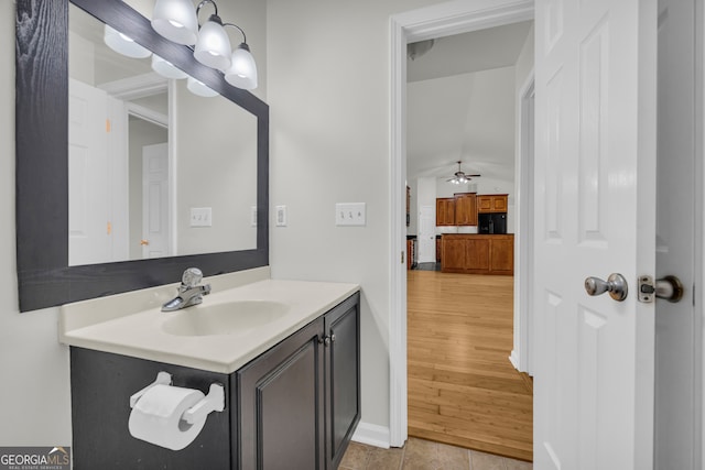 464 Old Camp Creek Rd, Cornelia, GA 30531 - bathroom with vanity, a ceiling fan, and baseboards