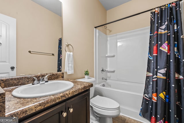 881 Ash St, Canton, GA 30114 - bathroom with vanity, shower / tub combo, and tile patterned floors