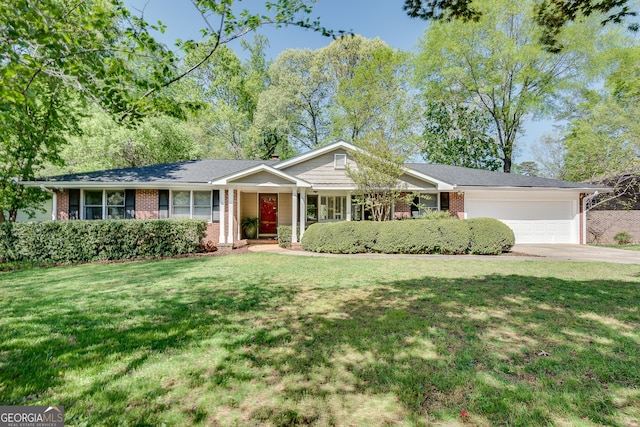 1448 Diamond Head Cir, Decatur, GA 30033 - ranch-style home featuring brick siding, an attached garage, a front lawn, and concrete driveway
