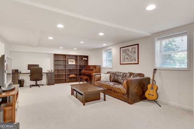 1448 Diamond Head Cir, Decatur, GA 30033 - carpeted living room with recessed lighting, a desk, and baseboards