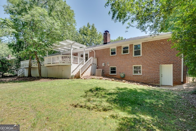 1448 Diamond Head Cir, Decatur, GA 30033 - rear view of property with stairs, a chimney, a pergola, a yard, and a deck
