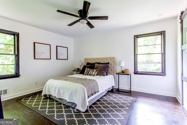 6715 Wright Rd, Sandy Springs, GA 30328 - bedroom with wood finished floors and a ceiling fan